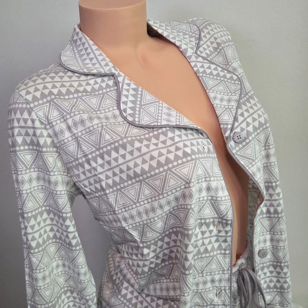 Cosabella Grey Geometric Tribal Print Pajama Set Long Sleeve Top Shorts PJ S - Picture 15 of 16